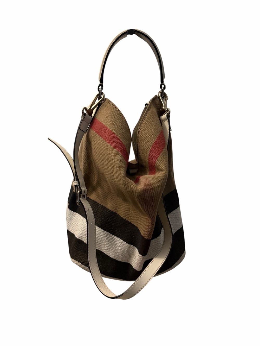Burberry Medium Susanna Hobo White Canvas Check Bag w/ Crossbody Strap & Pouch - Picture 2 of 11
